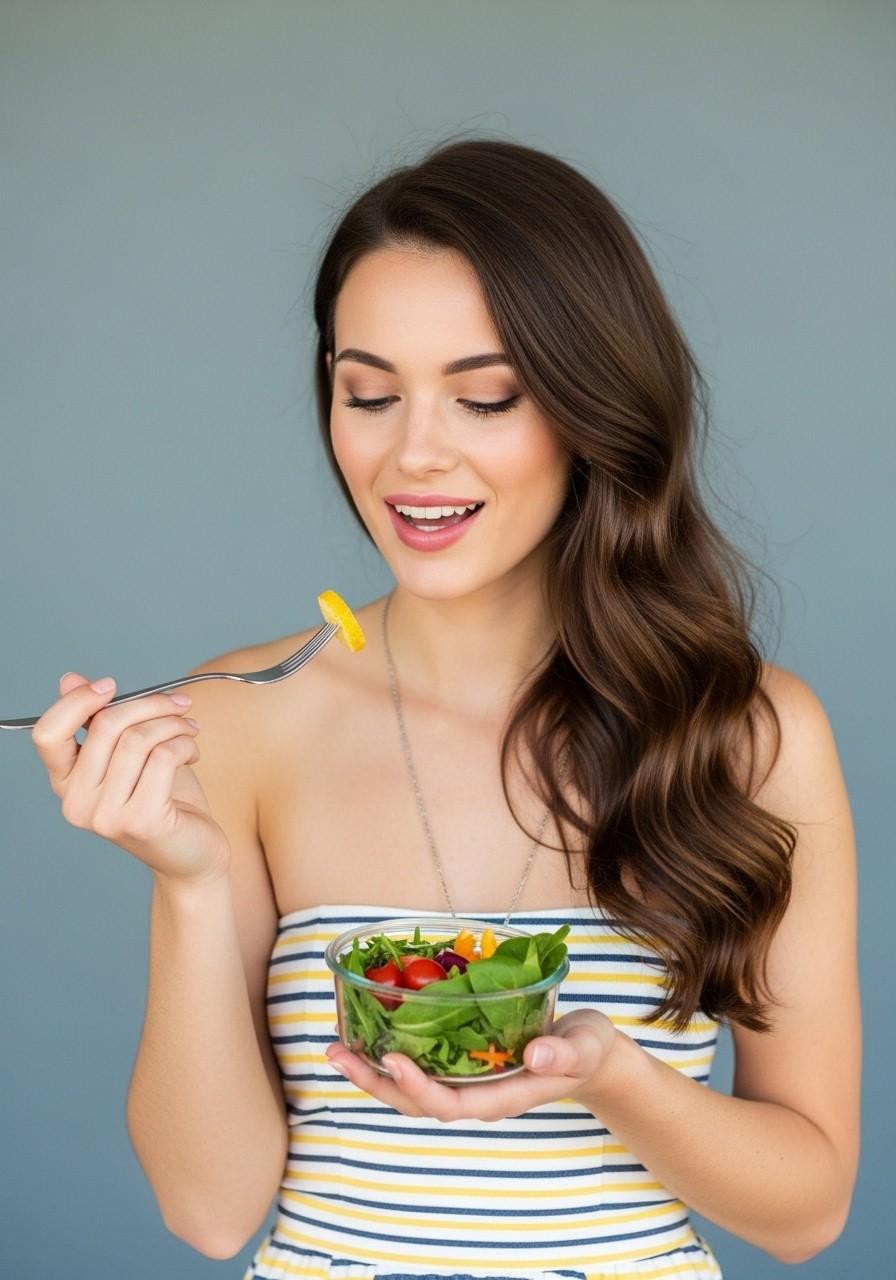 Smiling Woman Eating Cereal