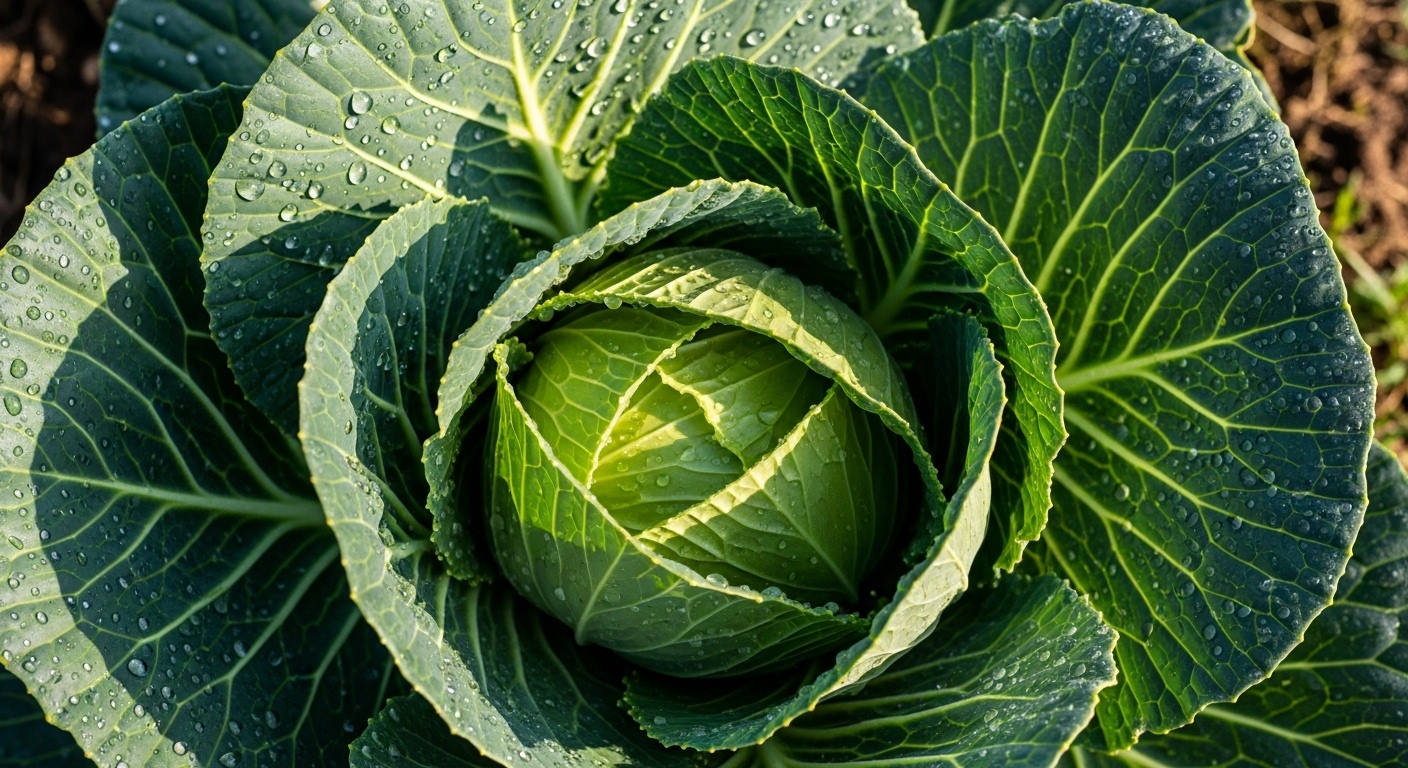 Green cabbage leaves, rich in vitamins C and K