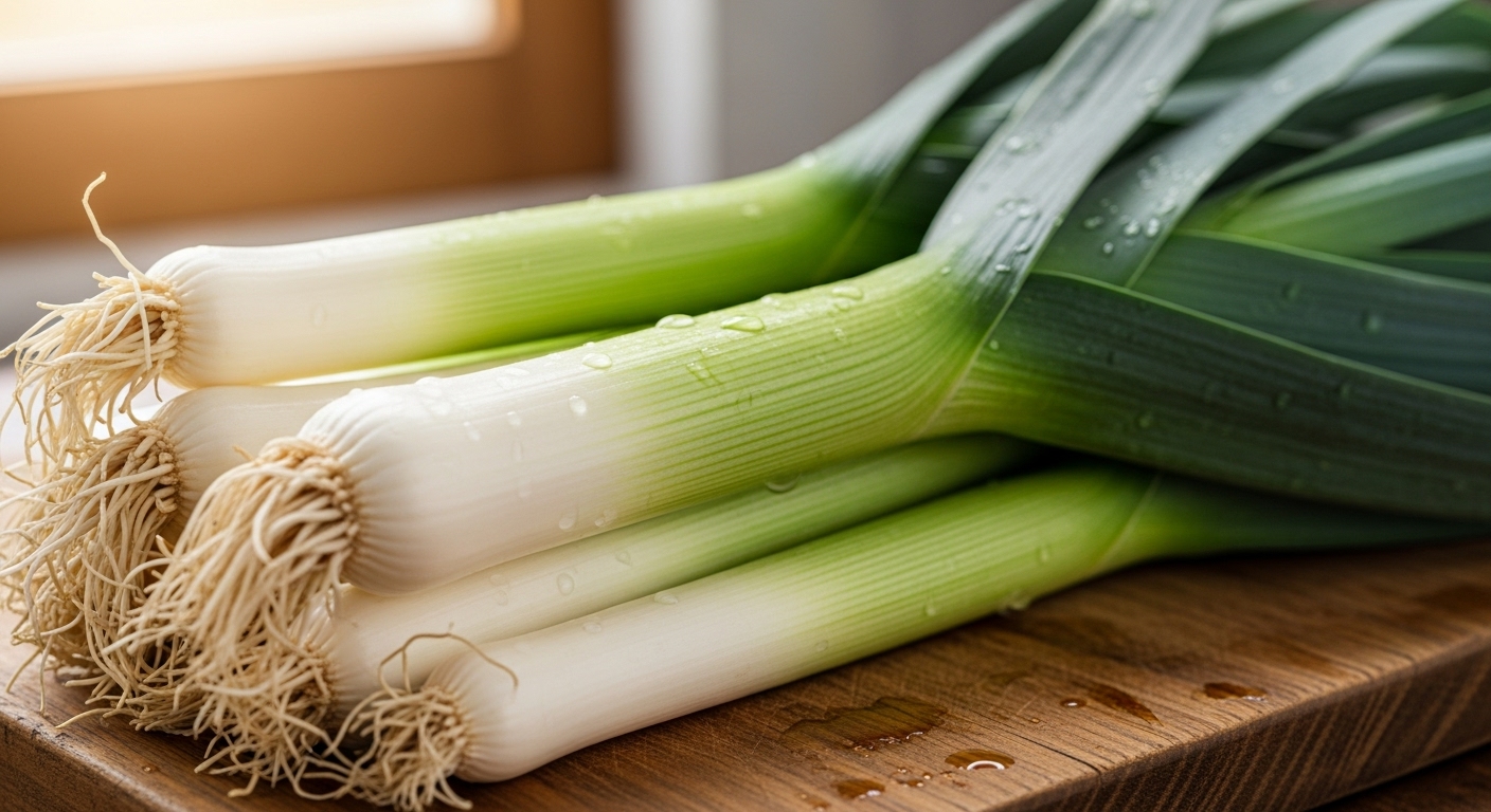 Fresh leeks, good for digestion and bone health