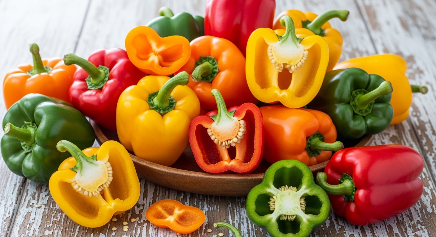 Colorful bell peppers, high in vitamin C and antioxidants
