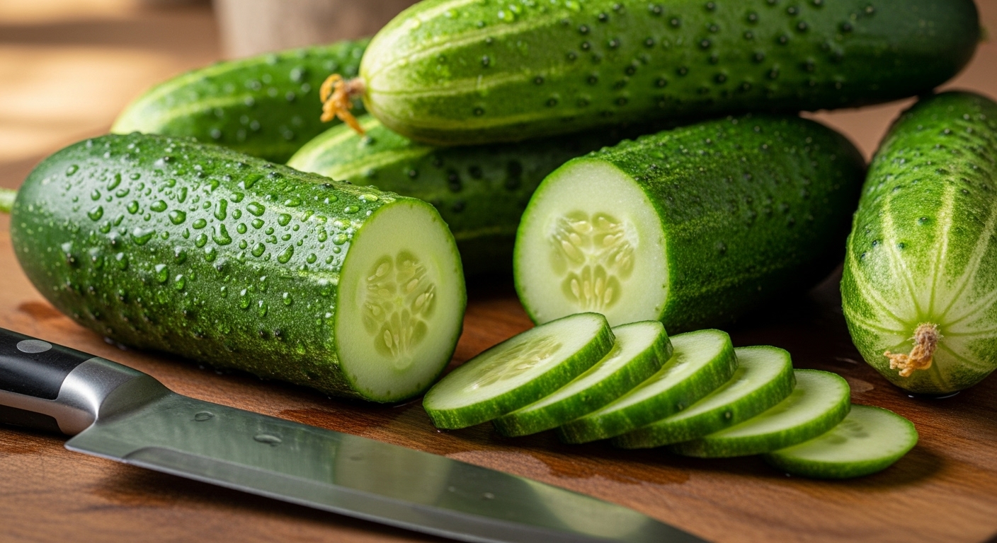 Fresh cucumbers, hydrating and good for digestion