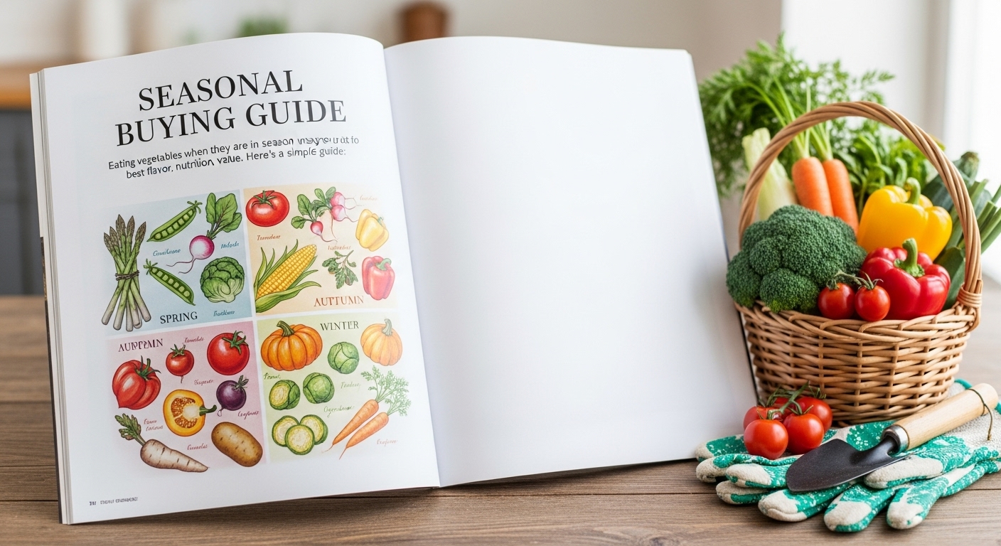 Seasonal vegetables arranged by spring, summer, fall, and winter