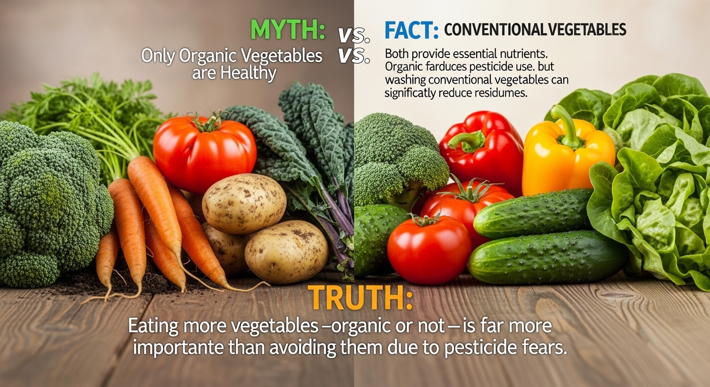 Organic and conventional vegetables side by side